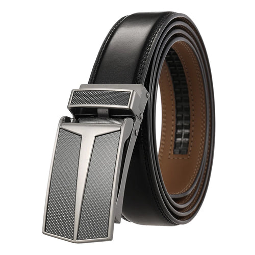 VATLTY 3.0cm Men's Genuine Leather Belt Silver Automatic Buckle