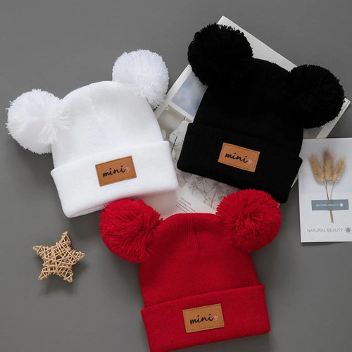 3pcs Kids Knitted Bonnet Bebe Newborn Baby Hat Pompom Cute Winter Hat