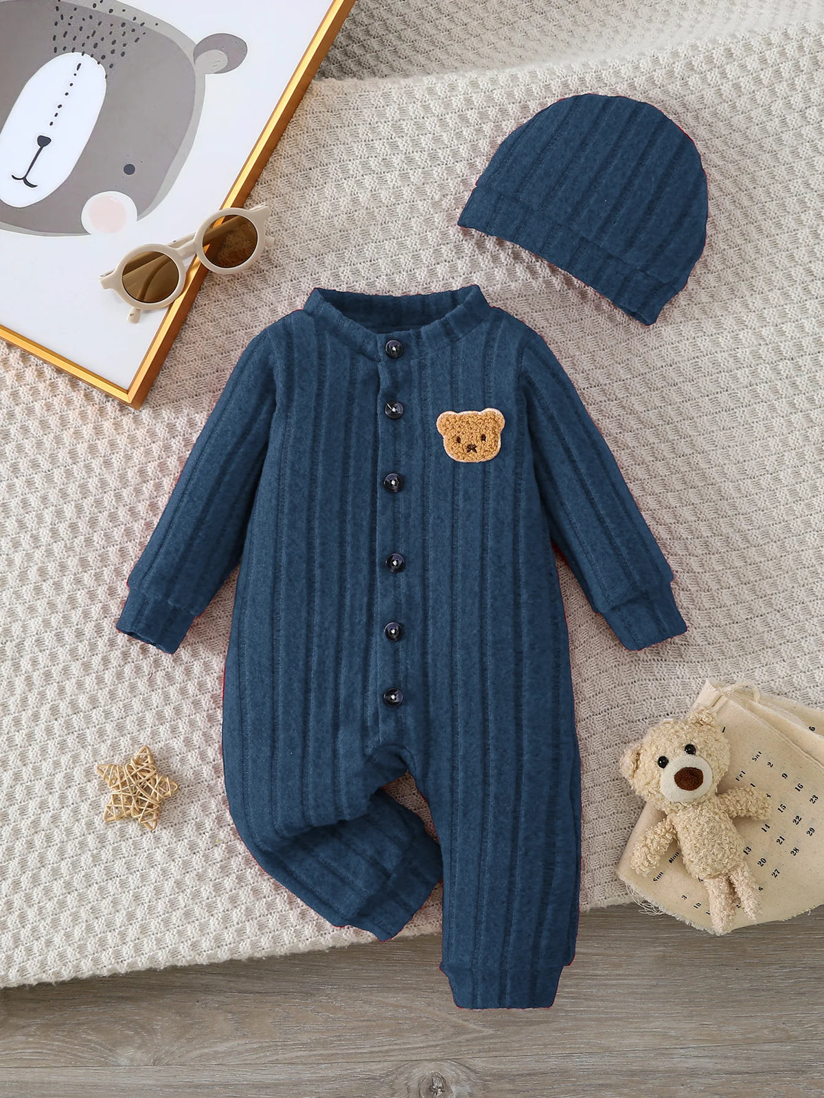 【Baby Boy】Autumn & Winter Red Onesie with Front Single-Breasted