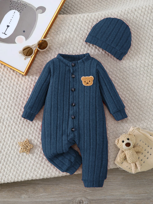 【Baby Boy】Autumn & Winter Red Onesie with Front Single-Breasted