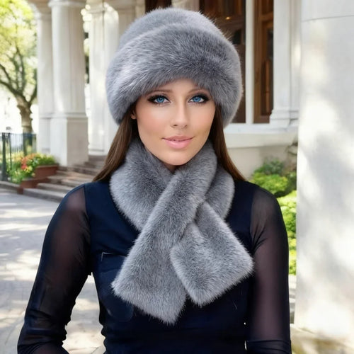 Luxury Faux Fur Hat & Scarf Set - Warm Elegant Versatile for Winter