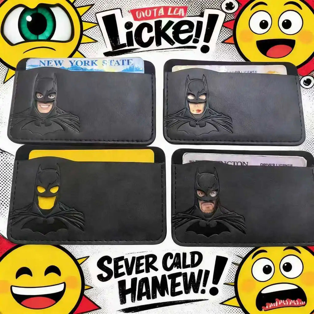 Personalized Leather ID Card Holder with Superhero Mask Design Great