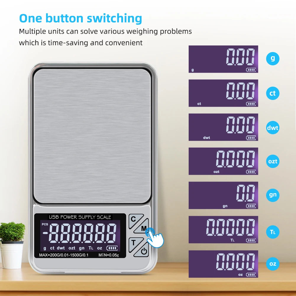 Digital Jewelry Scale High Precision 200g/1000gx0.01g Accuracy Smart