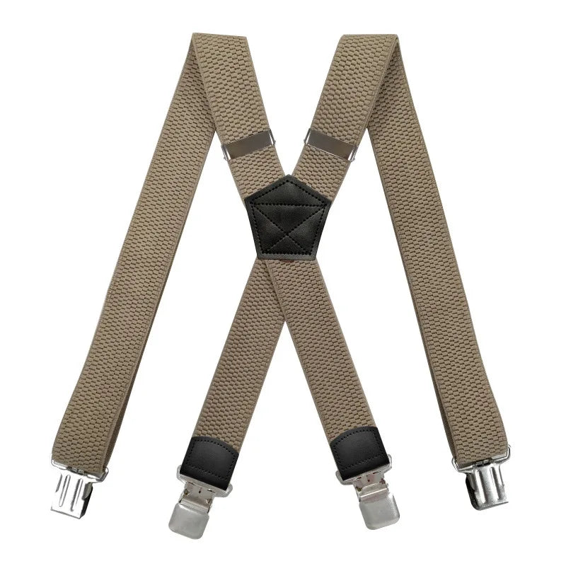 Heavy Duty Suspenders for Men Work Outdoor 3.8cm X-Back 4 Strong Clips