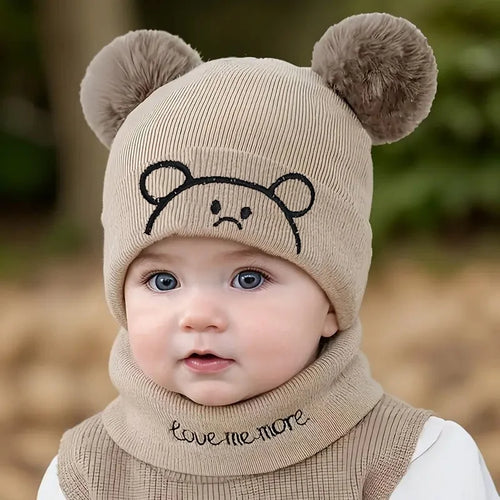 2pcs Winter Baby Hat Scarf Set Toddler Girl Boy Cap Knitted Beanie Fur