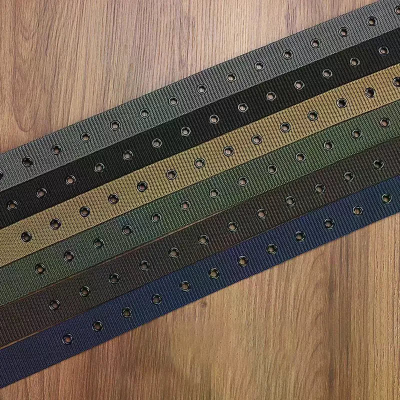 Men's Canvas Pin Buckle Belt – Porous Outdoor Leather Belt in Gray