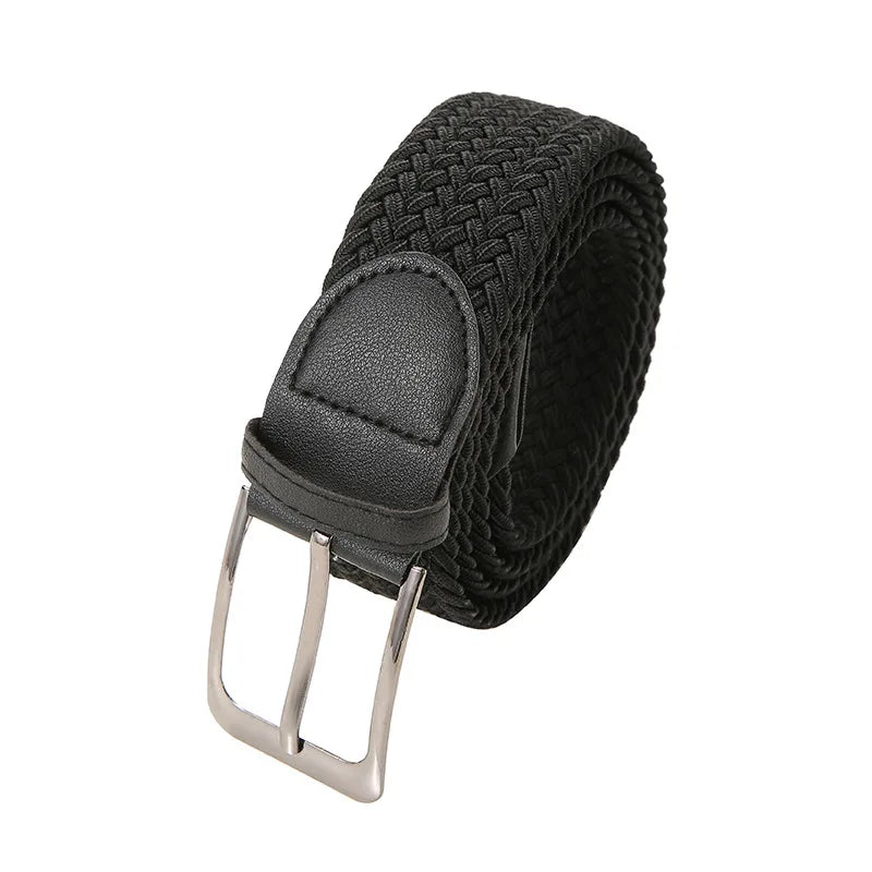 Solid Color Elastic Woven Belt, Casual Men's Hole-Free Elastic Canvas