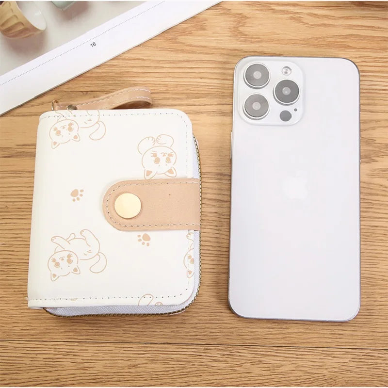 Japanese Cute Kitten Ladies Short Wallets Student Card Holder Bag with
