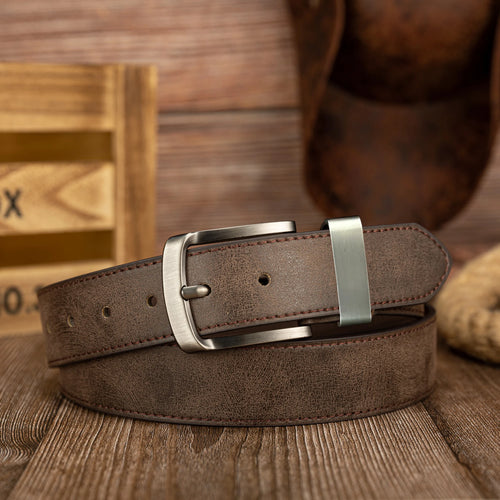 PU Leather Vintage  Buckle Belt – Unisex Waist Belt Brown Bronze 110cm