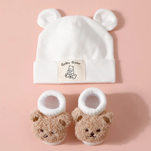 1Set Winter Bear Baby Warm Hats Socks For Newborn Autumn New Soft