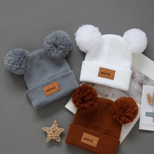 3pcs Kids Knitted Bonnet Bebe Newborn Baby Hat Pompom Cute Winter Hat