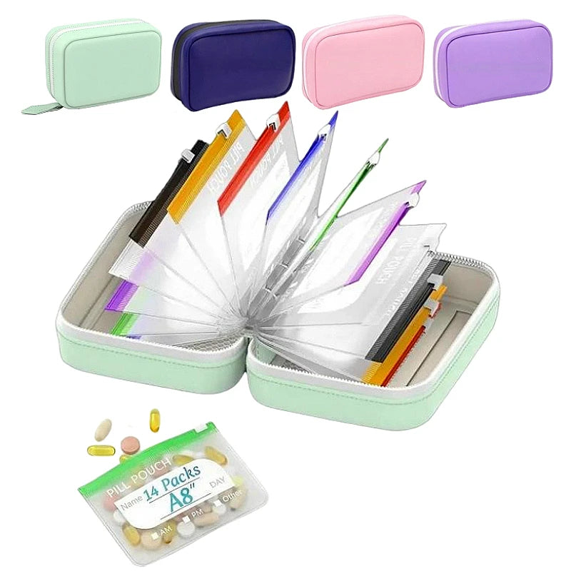 7/14Pouch Weekly Pill Organizer Color Coded Pill Pouch Waterproof