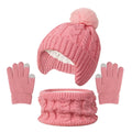 3Pcs Children Knitted Hat Scarf Gloves Set Fleece Lining Warm Kids