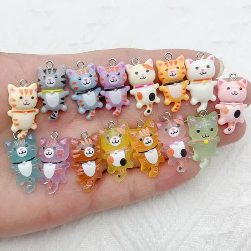 12pcs Cute Mini Cat Resin Pendant DIY Handmade Earrings Necklace
