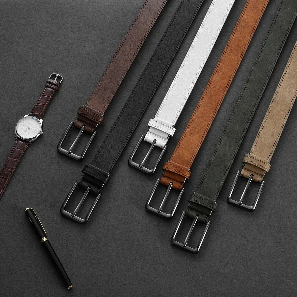 Men Belts High Quality Genuine Leather LONG Large Pin Buckle Metal