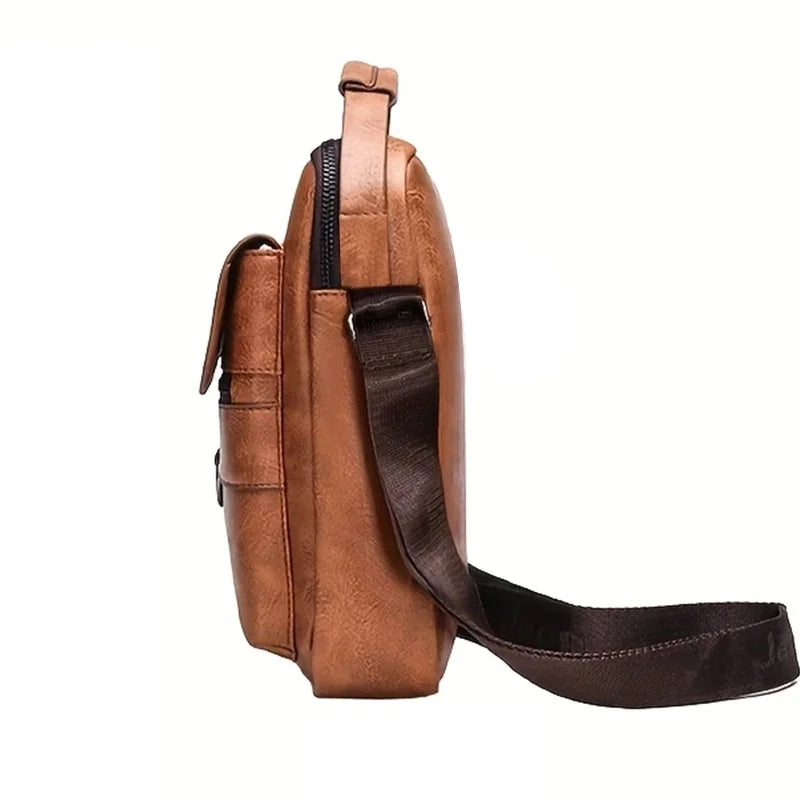Multi-Purpose Men's Shoulder Bag for Work, PU Crossbody Briefcase with