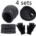 2/4pcs sets Winter Warm Velvet men Hat Scarf Gloves Set For men and