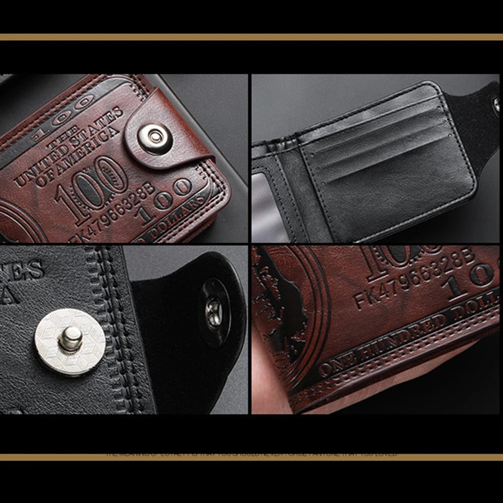 Men's Wallets with 100 US Dollar Pattern Hasp Male Leather Wallet with