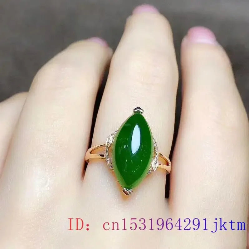 Green Jade Ring 925 Silver Amulet Natural Gifts Chalcedony Zircon