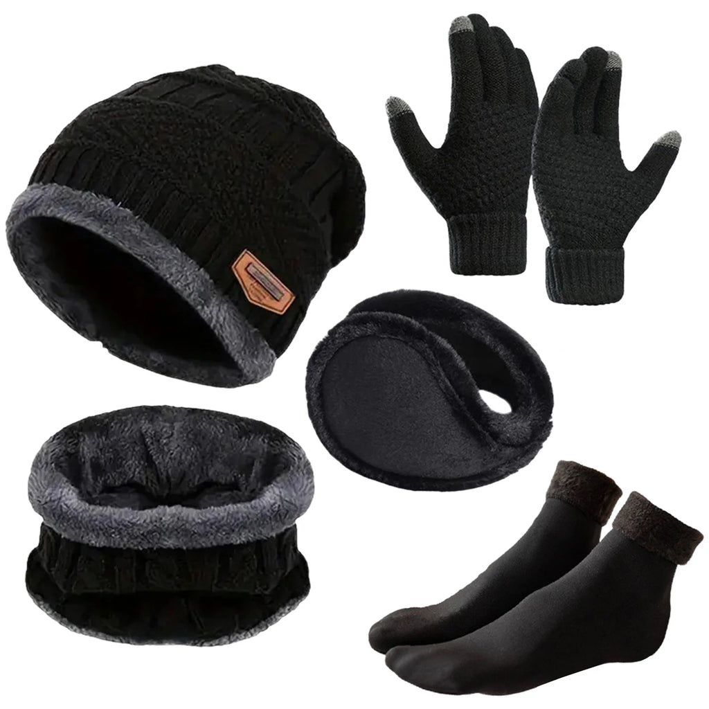 Autumn Winter Knitted Velvet Warm Set With Fleece Lined Knit Hat Scarf