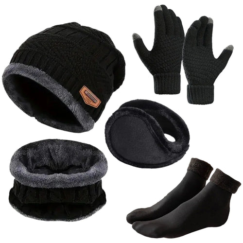 Autumn Winter Knitted Velvet Warm Set With Fleece Lined Knit Hat Scarf