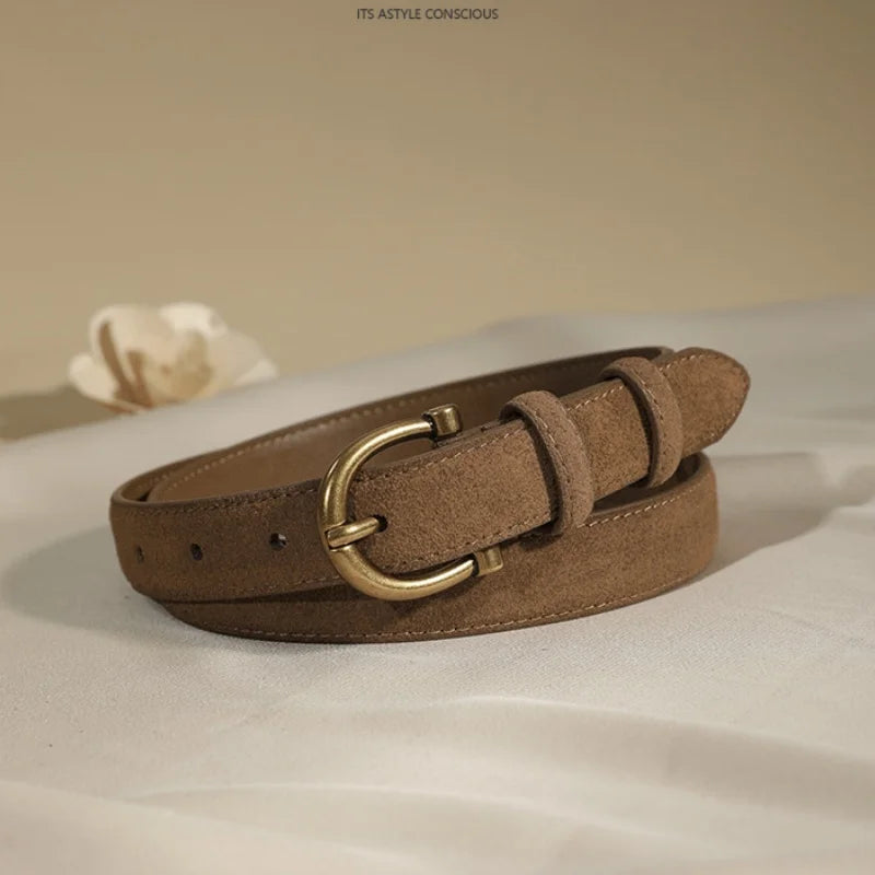 Women Luxury Design Suede Leather Belt Casual Versatile Business Waist