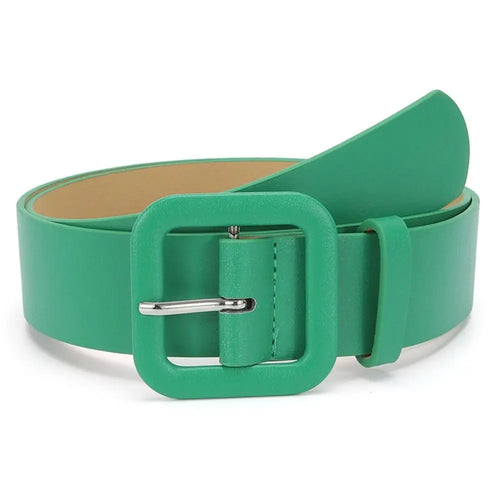 Fashion Women Leather Belt Candy Color Square Buckle Waistband Luxury