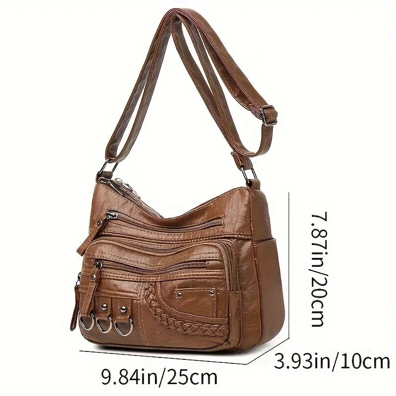Vintage PU Crossbody Bag, Retro Multi Layer Shoulder Bag, Women's