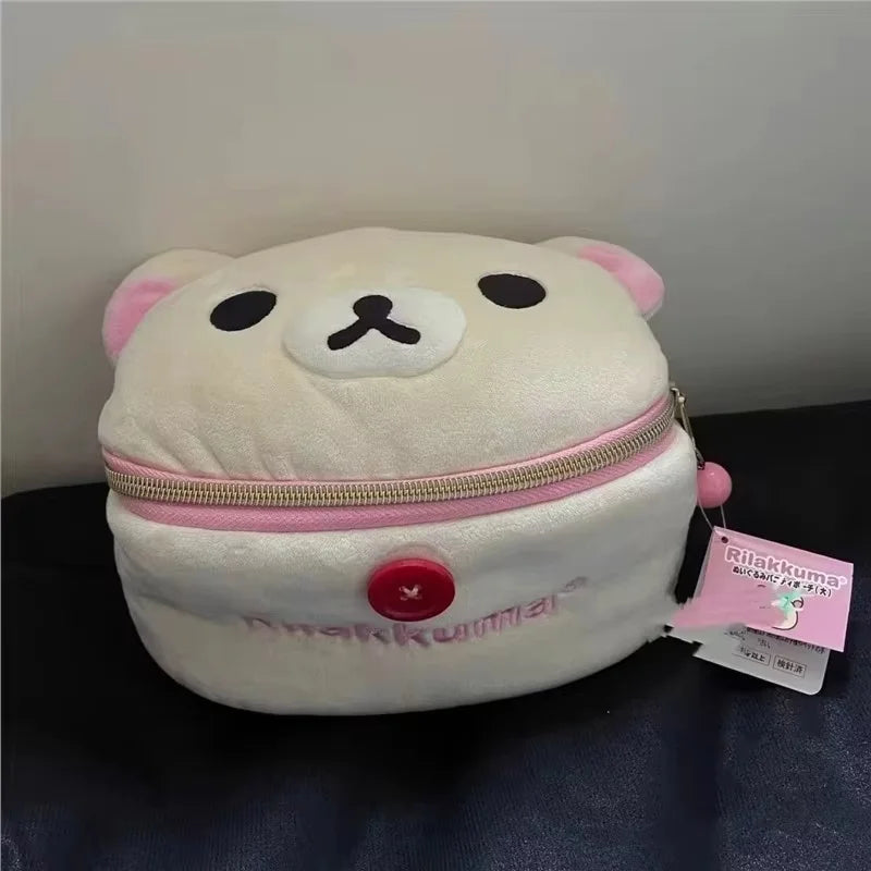 New Cute Rilakkuma Bear Girl Plush Elliptical Stereoscopic Makeup Bag