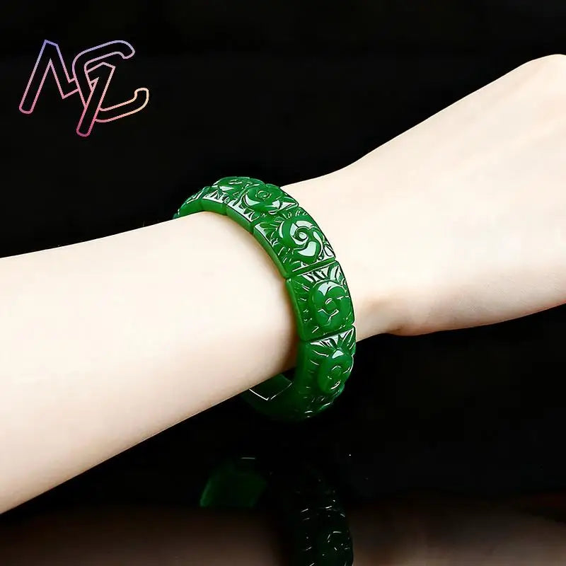 Real Jade Flower Bracelet Bangle Designer Vintage Natural Jewelry