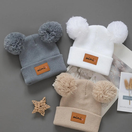 3pcs Kids Knitted Bonnet Bebe Newborn Baby Hat Pompom Cute Winter Hat