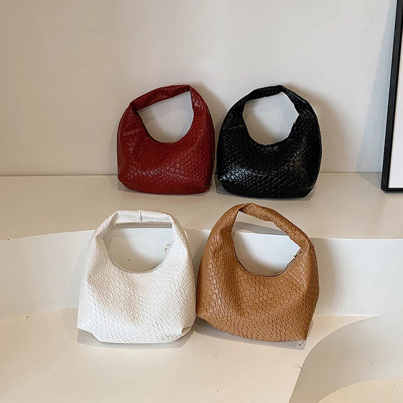 Women Classic Fashion Woven Embossed Hobo Soft PU Leather Small