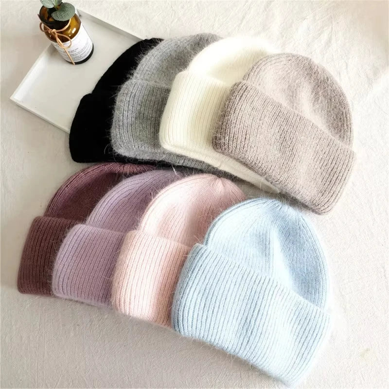 Winter Warm Rabbit Hair Hoodie Women's Knitted Hat Versatile Knitted