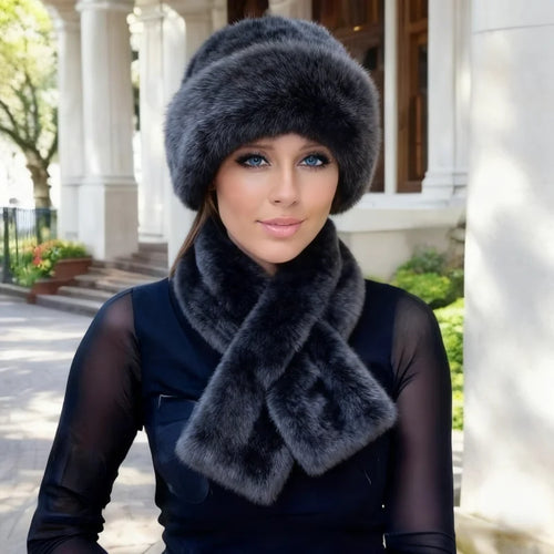 Luxury Faux Fur Hat & Scarf Set - Warm Elegant Versatile for Winter
