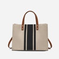 Simple Canvas Stripe Decor Bucket Handbags Women Top Handle Tote Bag