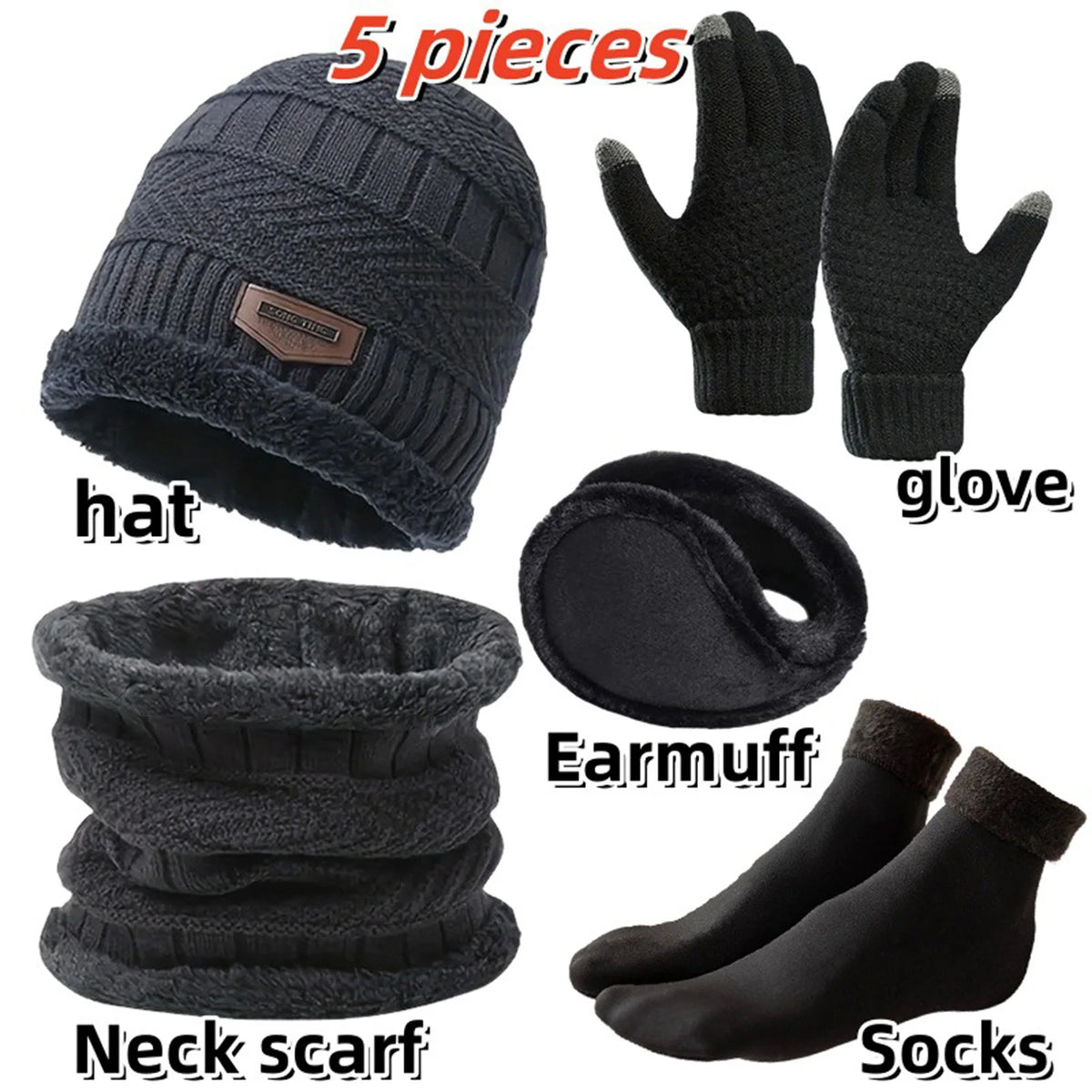 Autumn Winter Knitted Velvet Warm Set With Fleece Lined Knit Hat Scarf