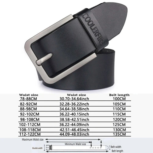 Men's Belt Genuine Leather Luxury Designer Vintage Pin Buckle for