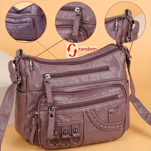 Vintage PU Crossbody Bag, Retro Multi Layer Shoulder Bag, Women's