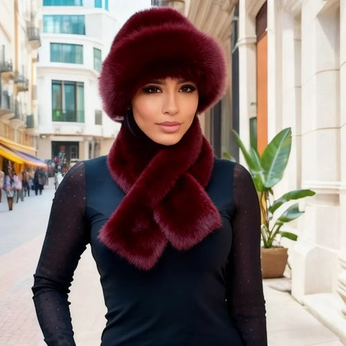 Luxury Faux Fur Hat & Scarf Set - Warm Elegant Versatile for Winter