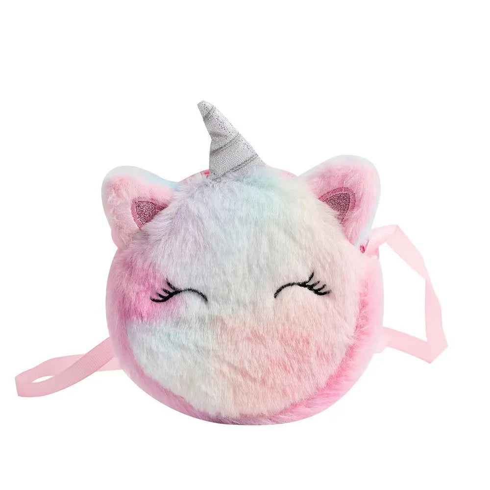 Kids Fashion Plush Shoulder Bag Cute Cartoon Unicorn Wallet Girls