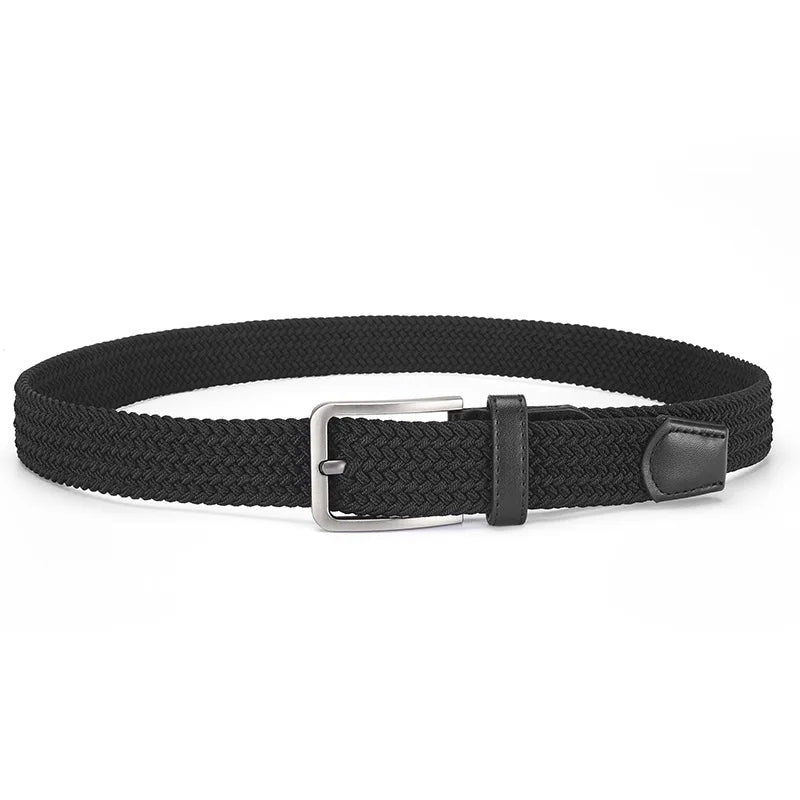 Solid Color Elastic Woven Belt, Casual Men's Hole-Free Elastic Canvas