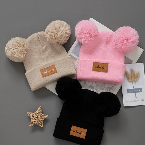 3pcs Kids Knitted Bonnet Bebe Newborn Baby Hat Pompom Cute Winter Hat